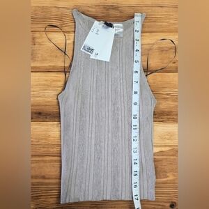 NWT H&M Premium Selection Ribbed Knit Tank Top Beige Taupe High Neck Juniors XS